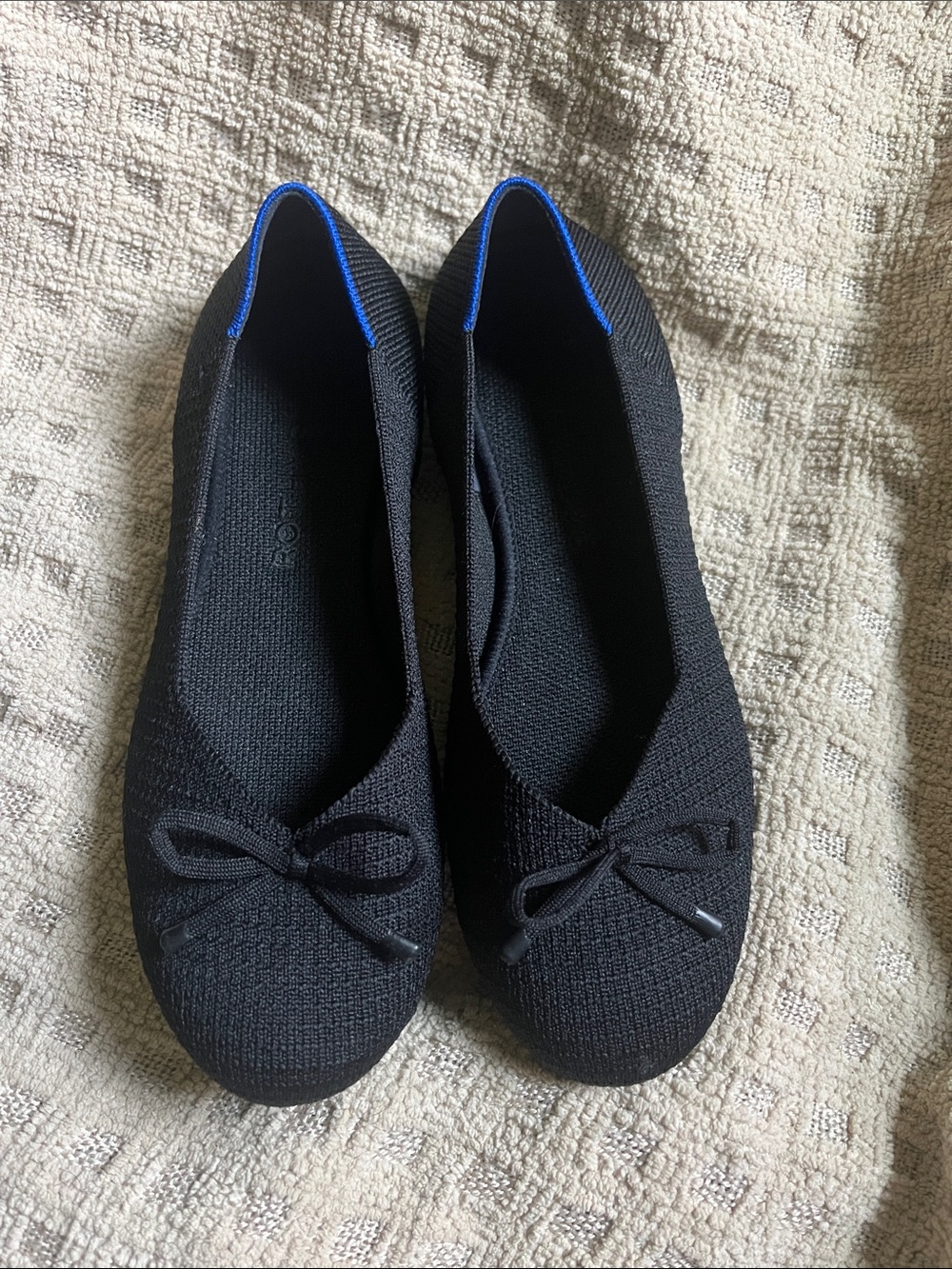 Rothy's Black Knit Ballet Flats with Blue Trim